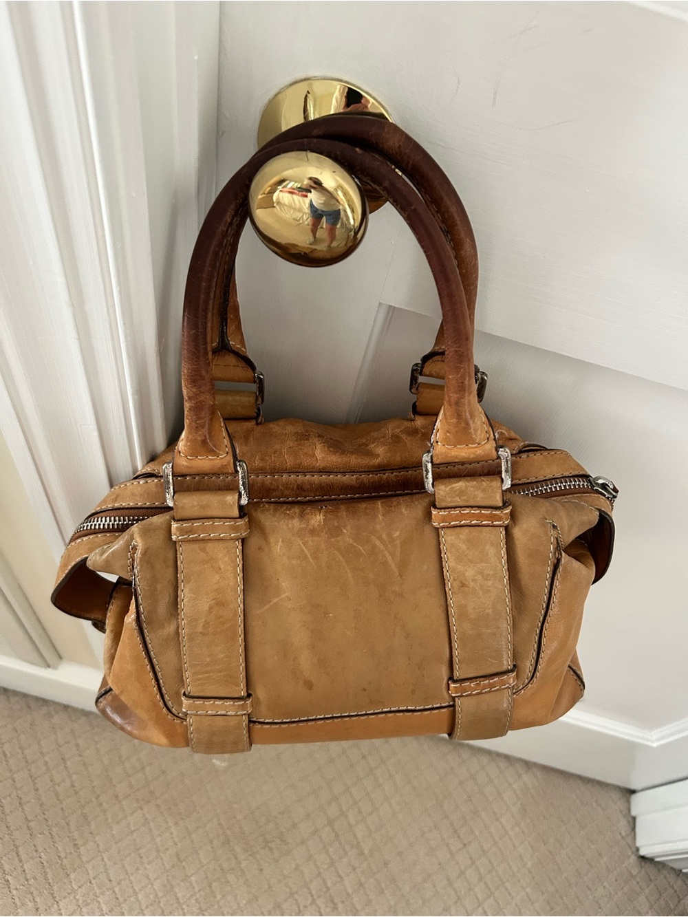 MICHAEL Michael Kors Brookville Update Cognac Brown Leather Medium Bowling Bag